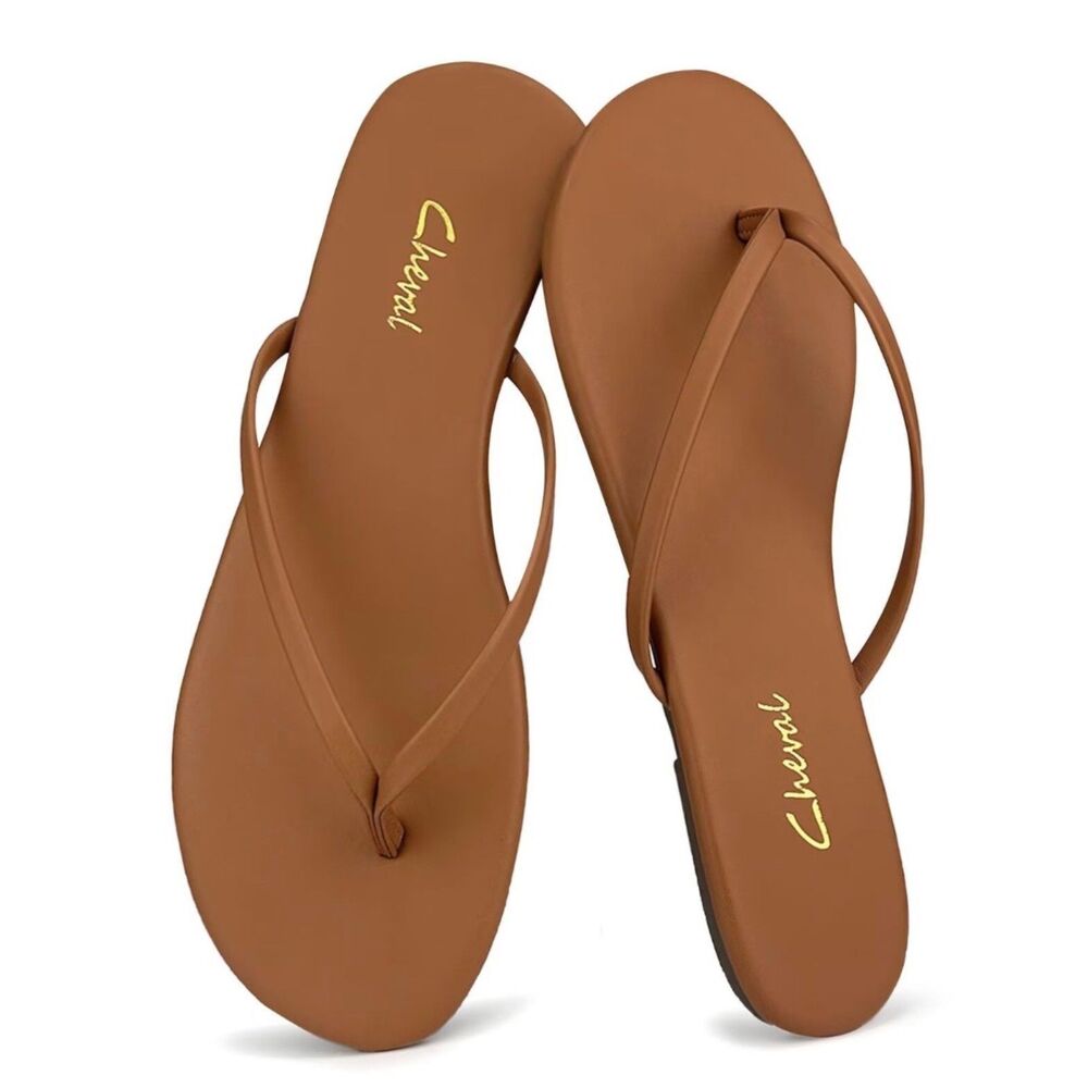 Women's Flip Flop Sandals Camel Brown Size 7